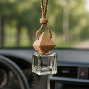17 Refillable Glass Bottle Car Hanging Perfume Pendant Essential Oil Diffuser Wooden Cap Vehicle Air Freshener