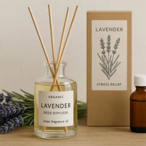 24 Organic Lavender Reed Diffuser Clean Fragrance Oil Set Stress Relief Bedtime Aromatherapy Home Air Freshener Aromatherapy